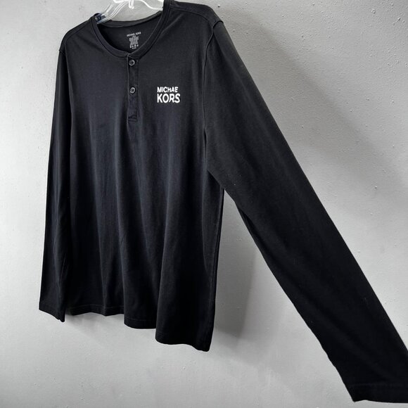 Michael Kors Henley Shirt size L Men Black Long Sleeve Logo FLAW - Picture 3 of 5